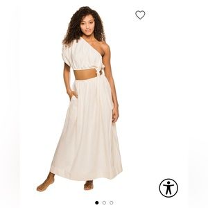 One shoulder off white midi dress